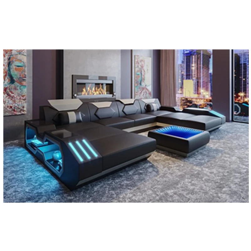 Оптовая Продажа Мебель для гостиной дешевый кожаный угловой диван набор 7