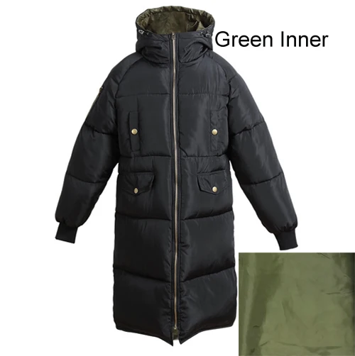 Green inner Парка зимняя куртка Толстая Женская теплая зимняя длинная пальто женское с капюшоном размера плюс Женская Стеганая верхняя одежда большого размера - Цвет: Green inner