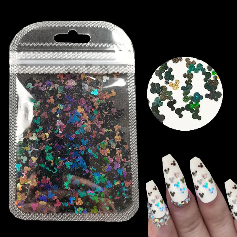 

3g/1bag Ultrathin holographic Sequins Nail Art Glitter Paillette Cartoon head 3d Nail Decorations Manicure Accessories tools