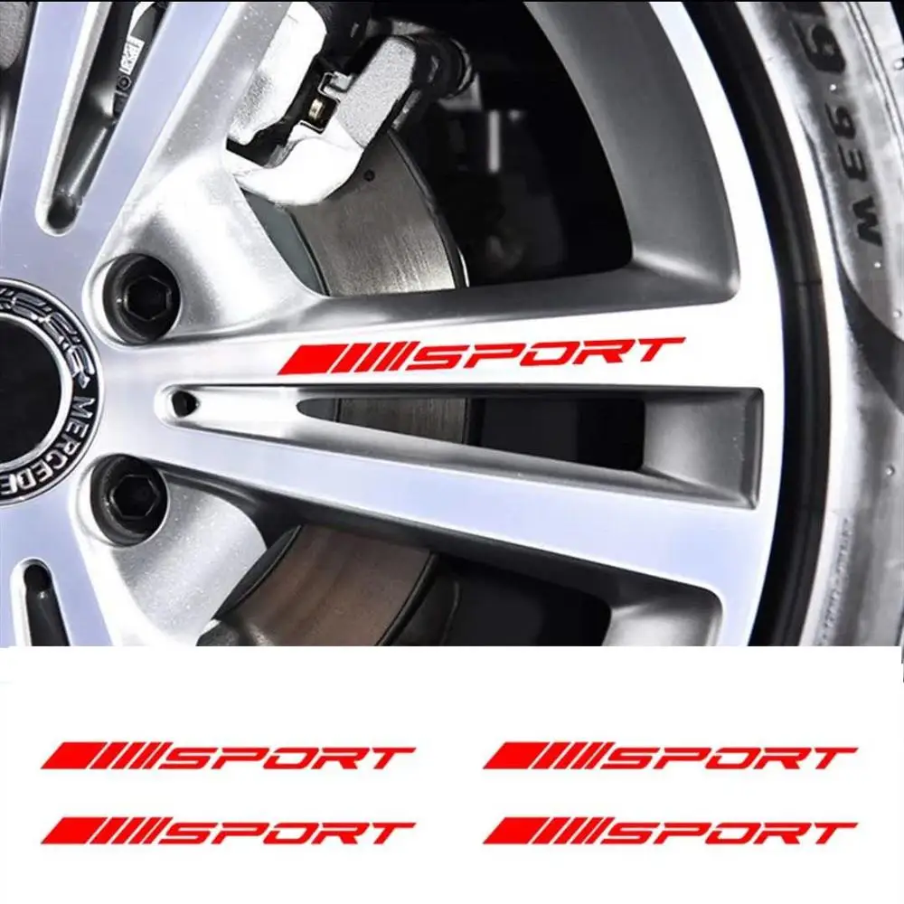 

4PCS Car Sport Stickers AUTO Wheel Hub Decals White Black Red Car Tyre Decoration