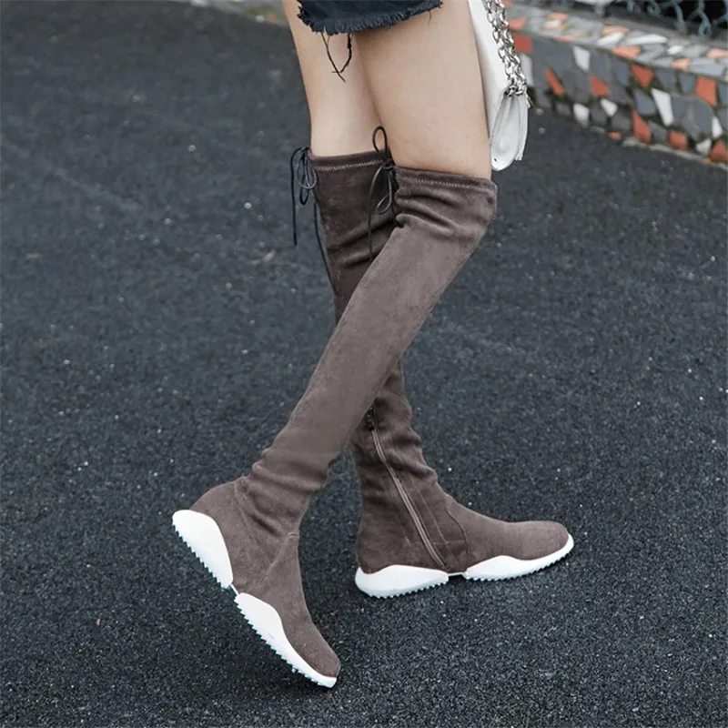 

Asumer 2021 newest over the knee boots women flat casual shoes autumn winter fashion zip slim stretch boots woman black
