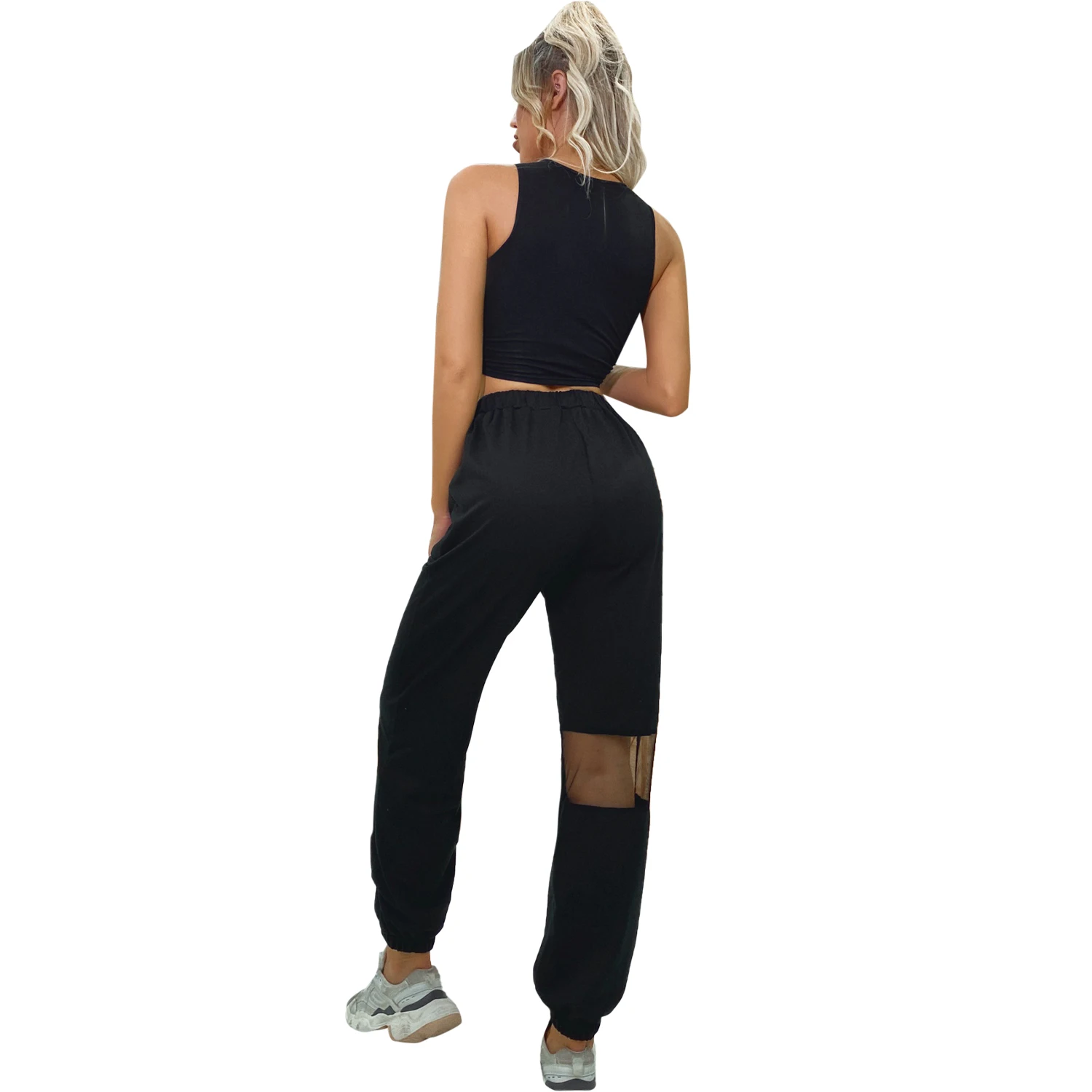 

Women's Dress INS Style Fashion Casual Loose Spell Lace Straight Tube Bundle Foot pants Autumn Winter Black leggings Sport Pants