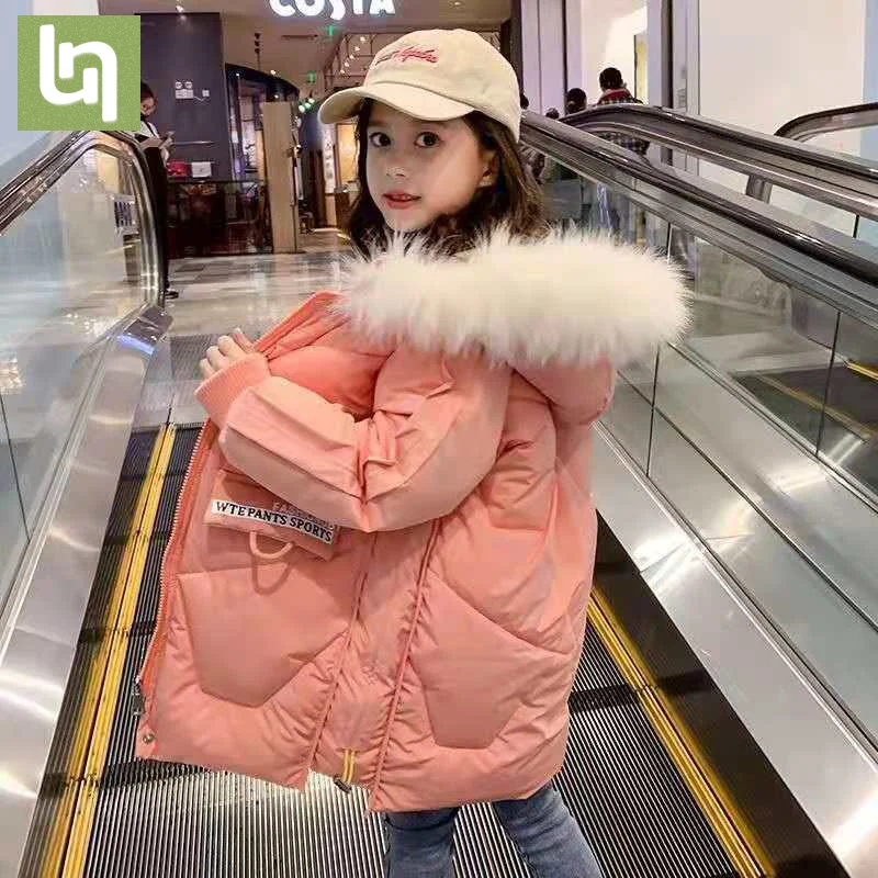 Pink Kids Winter School Girls Children Clothing Long Jacket Baby Girl Clothes Faux Fur Collar Coat Snowsuit Outerwear Coat Parka