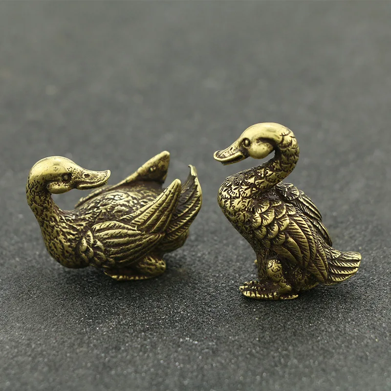 

2PCS/Set Copper Duck Small Ornaments Home Garden Decor Brass Animal Figurines Tea Pet Antique Bronze Sculpture Collection Gifts