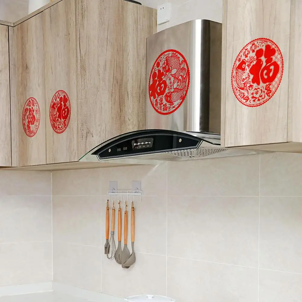 6 шт. китайские Новогодние украшения FU Blessing Word красные оконные наклейки бумажные