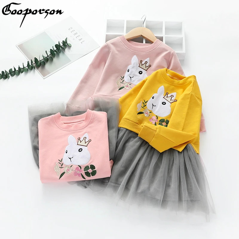 Платье для девочек с длинными рукавами Осенняя одежда кроликом в виде короны