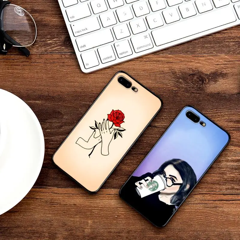 Для iPhone 6 6s 7 8 Plus X XR XS Max 5 5S SE чехол для телефона мультфильм эскиз Девушка Мягкий ТПУ