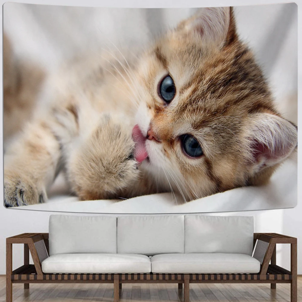 Гобелен настенный с милыми кошками цветной рисунком животных мультяшный гобелен