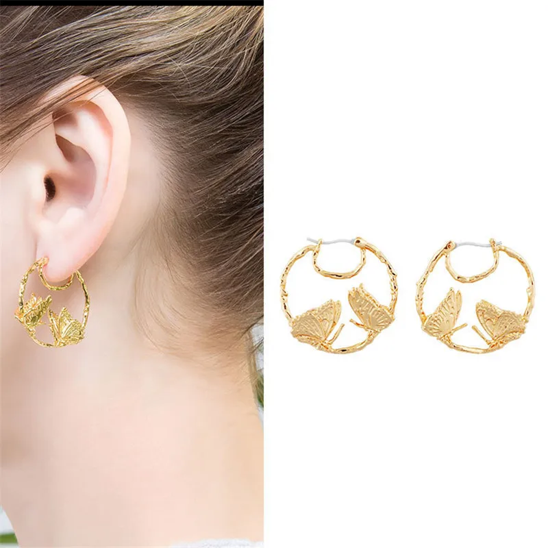 

European and American Simple Fashion Personality Geometric Round Earrings Butterfly Earring Temperament All-match Earrings Women
