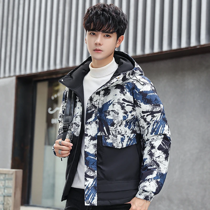 Casual 2022 Winter Warm Hooded White Duck Down Jackets Mens Streetwear Camouflage Puffer Coats Thick Parkas Hip Hop Top Clothing