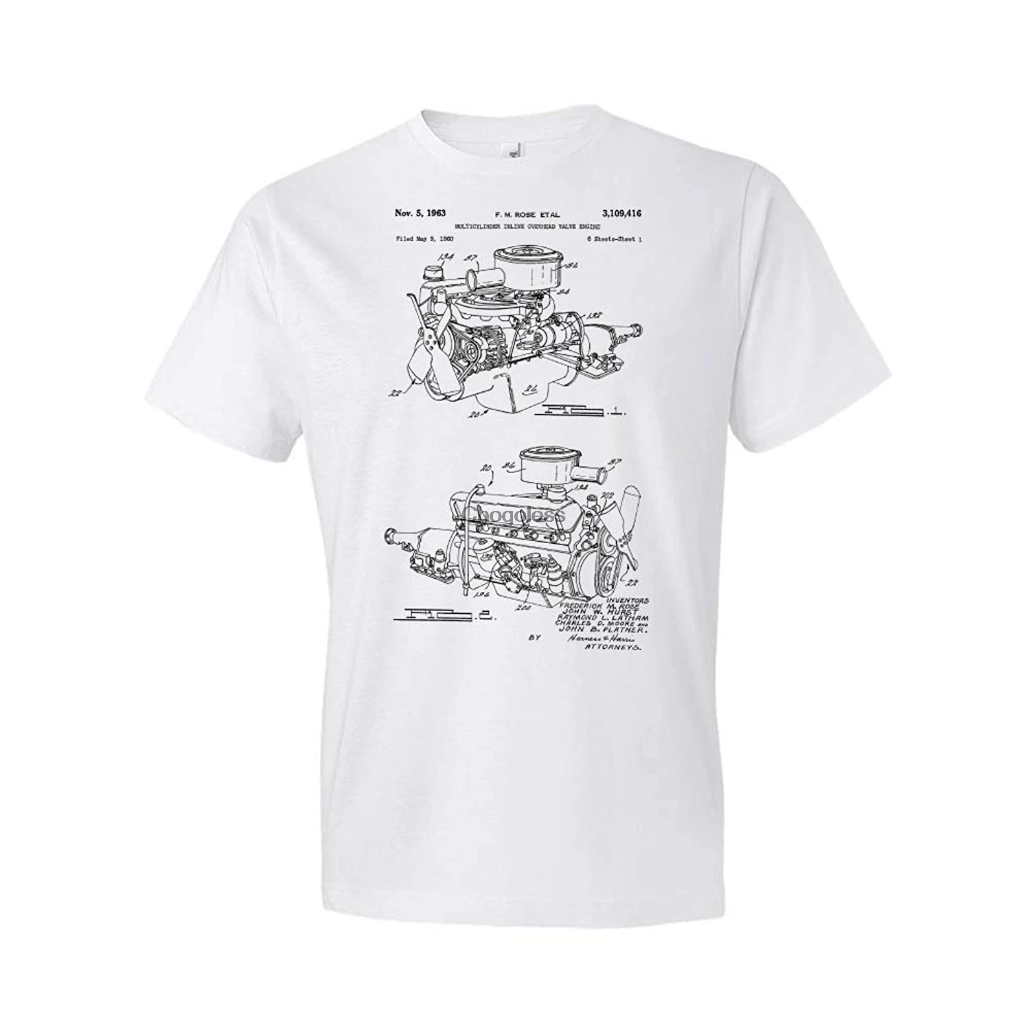

220 Slant Six Engine T-Shirt Mechanic Gift Race Car Tee Engine Blueprint