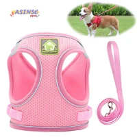 reflective puppy dog harness vest with walking lead leash adjustable kitten collar nylon harness for small medium dogs
