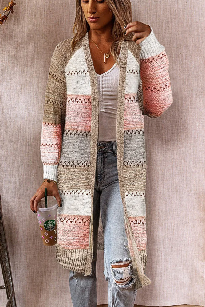 

Women's casual cardigan, long stripe coat, fabric, loose, winter, brand new