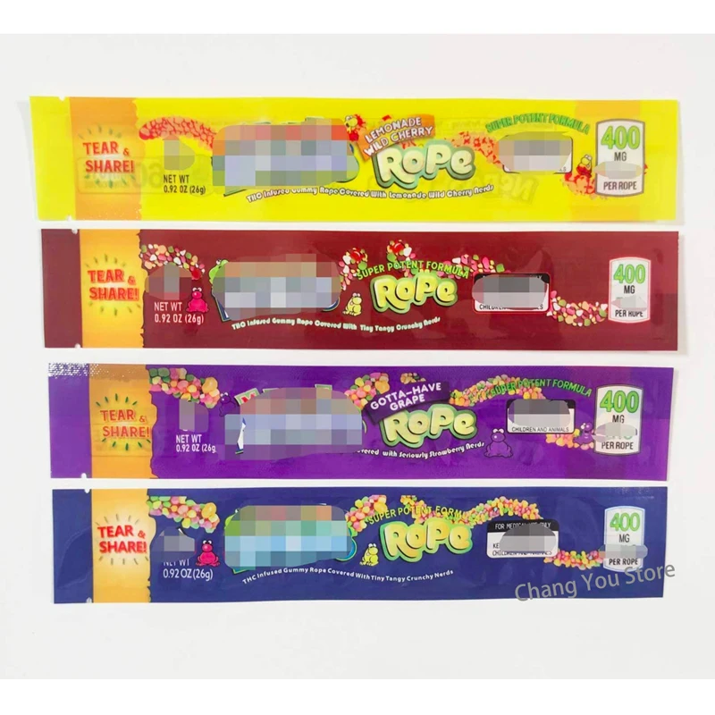 

100pcs Mixed 400ml 420ml 600ml ROPE Gummy Candy Packs Three Edge Sealing Bag Mini Foil Food Package Bar Packing( No Food)