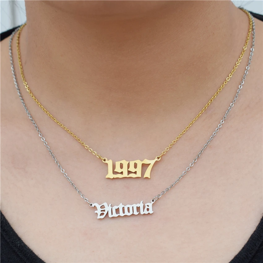 Crukiss Old English Custom Necklace Stainless Steel Name Victoria Gift Nameplate Pendant Necklace2019 | Украшения и аксессуары
