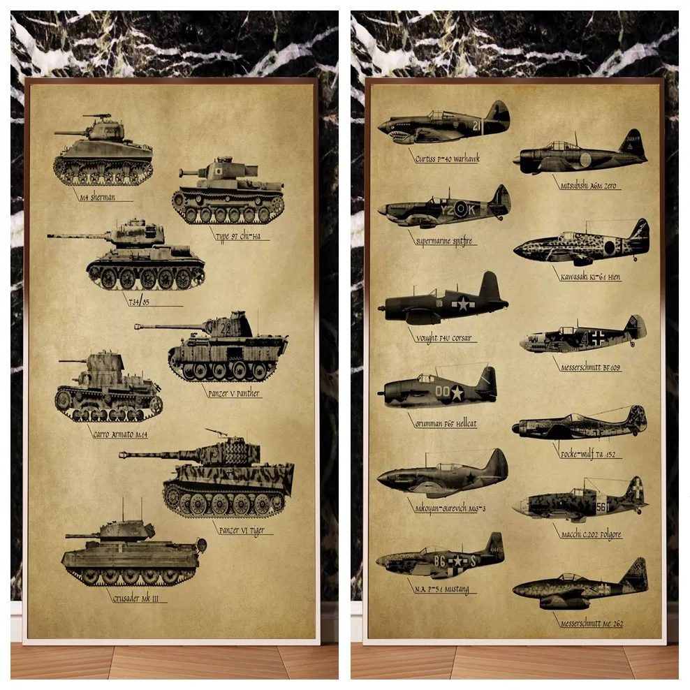 Танка самолёт ретро рисунок военный веер Искусство Декор Живопись Домашний