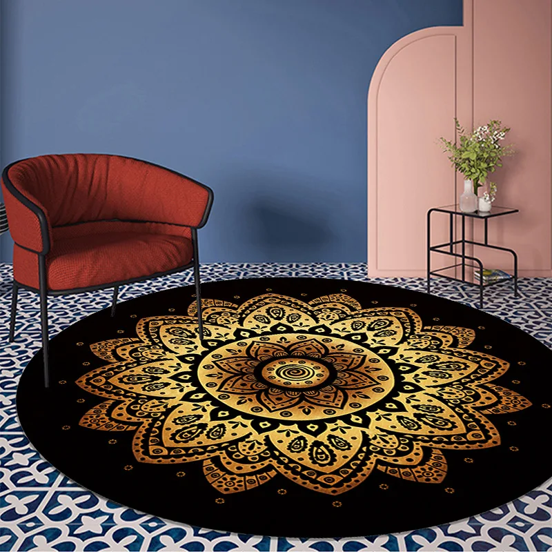 

Reese Retro Round Carpets Living Room Coffee Table Pro Rug Golden Mandala Brings Eternal Happiness Bedroom Bedside Decoration