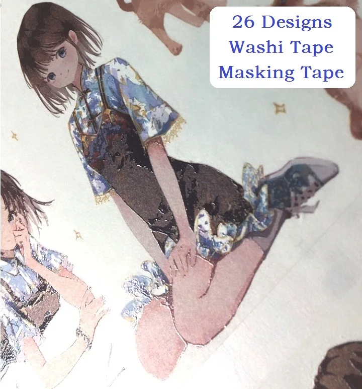 

26 Designs Washi Tape Cartoon Scenery Girls Planner Japanese Adhesive DIY Masking Paper Label Stickers Diary Scrapbooking Gift