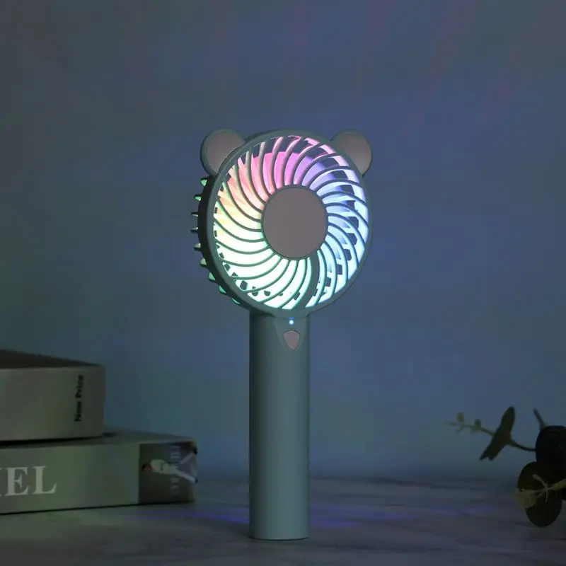 

Cute Bear Cartoon Handheld USB Rechargeable Fan With LED Light Cooler Portable 3 Speed Adjustable Desktop Cooling Fan 4XFB