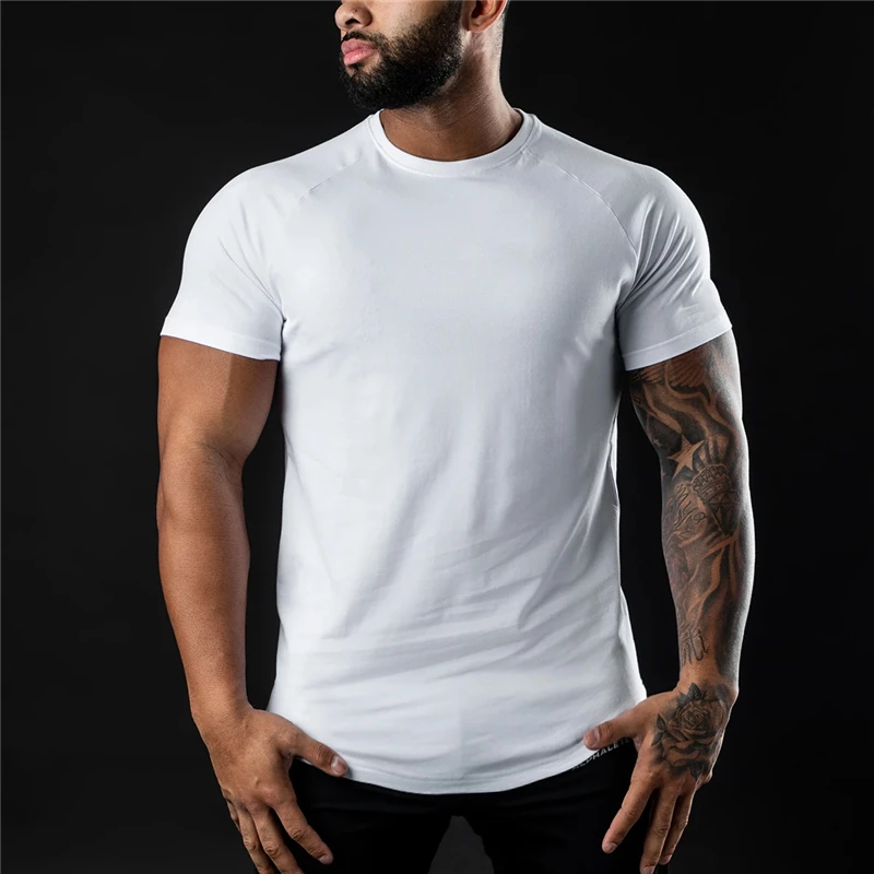 

Fashion O-neck Short Sleeve T Shirt Men Gym Fitness Sports Cotton T-Shirt Male Bodybuilding Skinny Tee shirt Summer Tops Clothes
