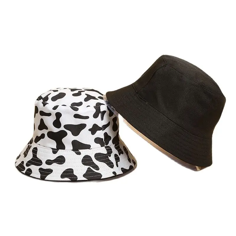 

2022 Double-sided Wearing Cap Cows Pattern Bucket Hat Men Women Sun Hat Reversible Fisherman Hat Summer Panama Cap Sun Fishing