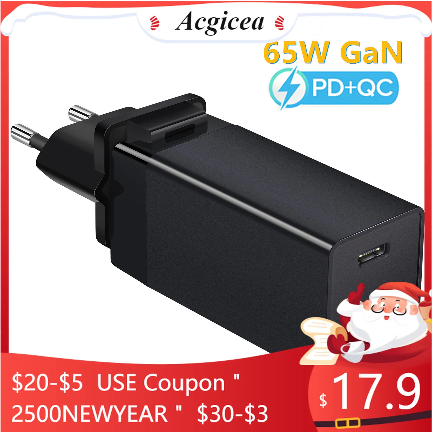 

Acgicea 65W GaN Charger Quick Charge 4.0 3.0 Type C PD USB Charger for iPhone 12 13 Pro Max Fast Charger For Laptop PD Charger