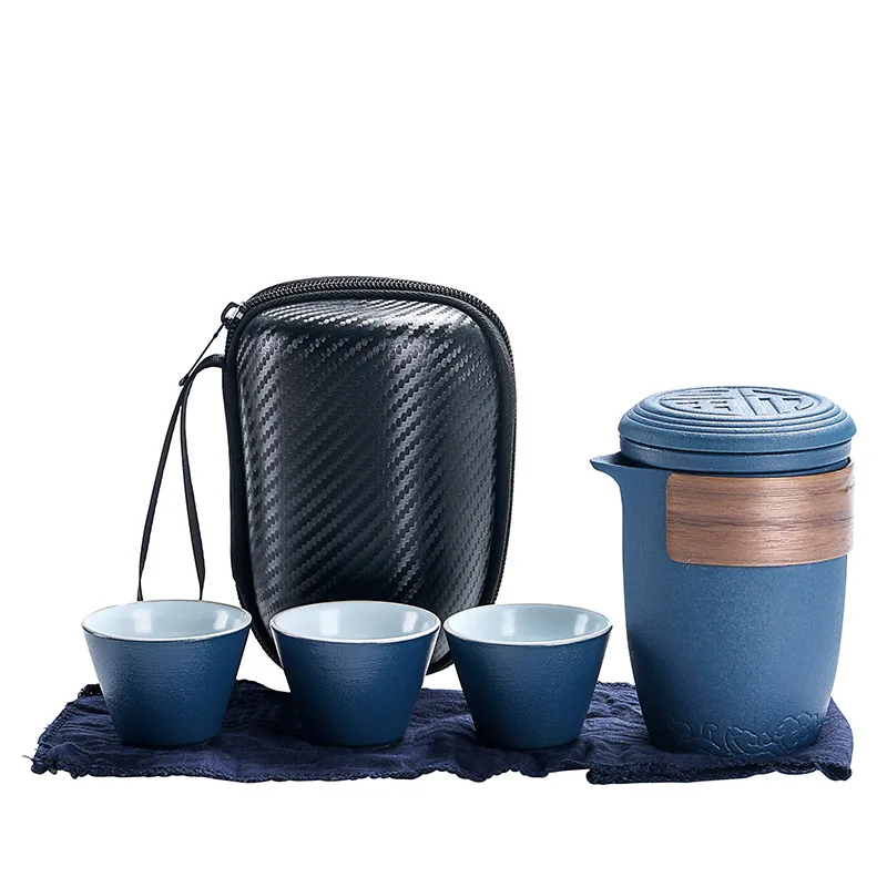 

ceramic teapot gaiwan with 3 cups a tea sets portable travel tea set with travel bag