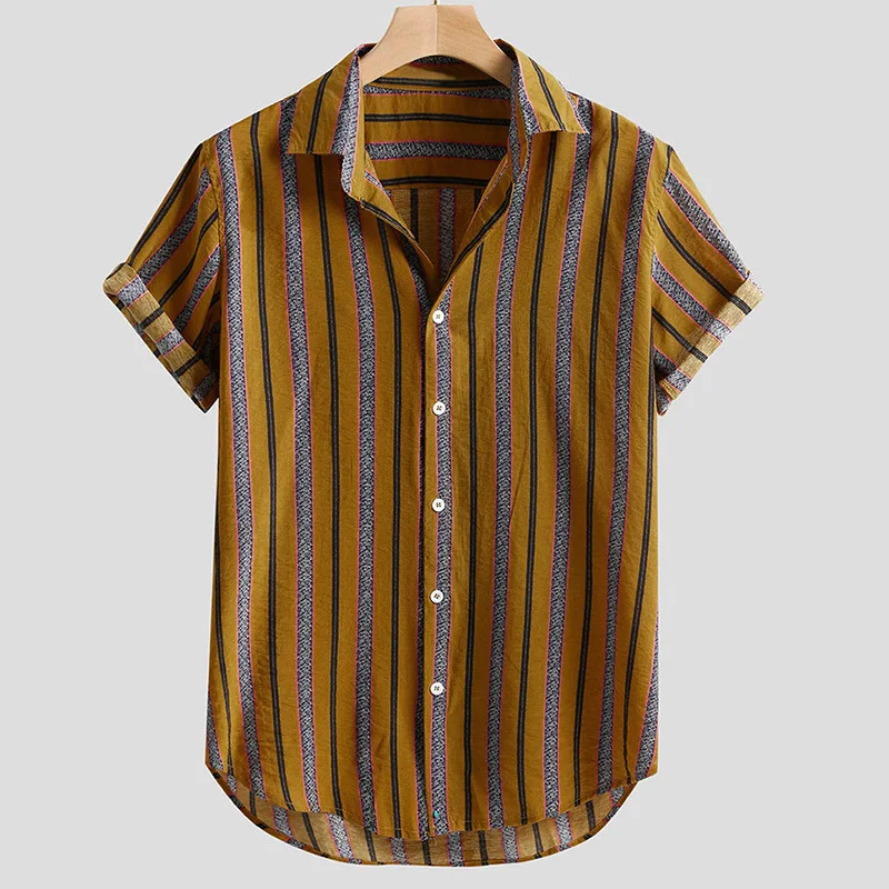Men's Stripe Short Sleeve Shirts Summer Casual Camisa Masculina Male Fashion Shirt Male Cotton Beach Hawaiian Shirts