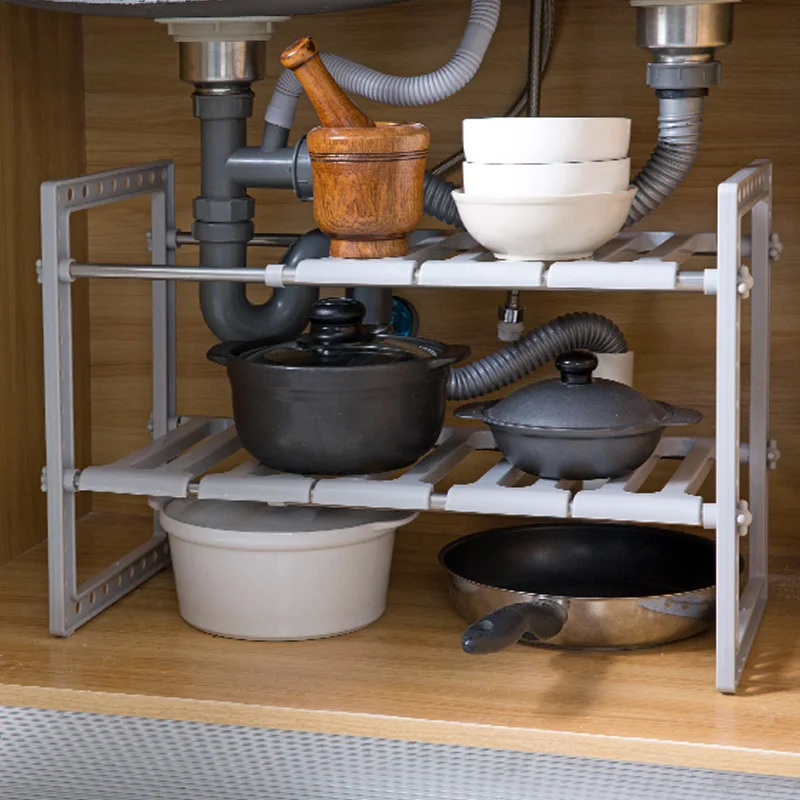 

Kitchen shelf, any telescopic storage rack, multifunctional double-layer pot rack, sink shelf suitable for various environments