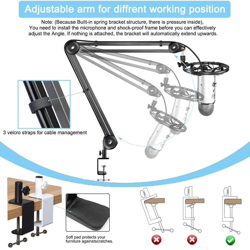 microphone boom arm stand heavy duty adjustable suspension scissor spring built in mic stand for blue yeti blue snowball bracket free global shipping