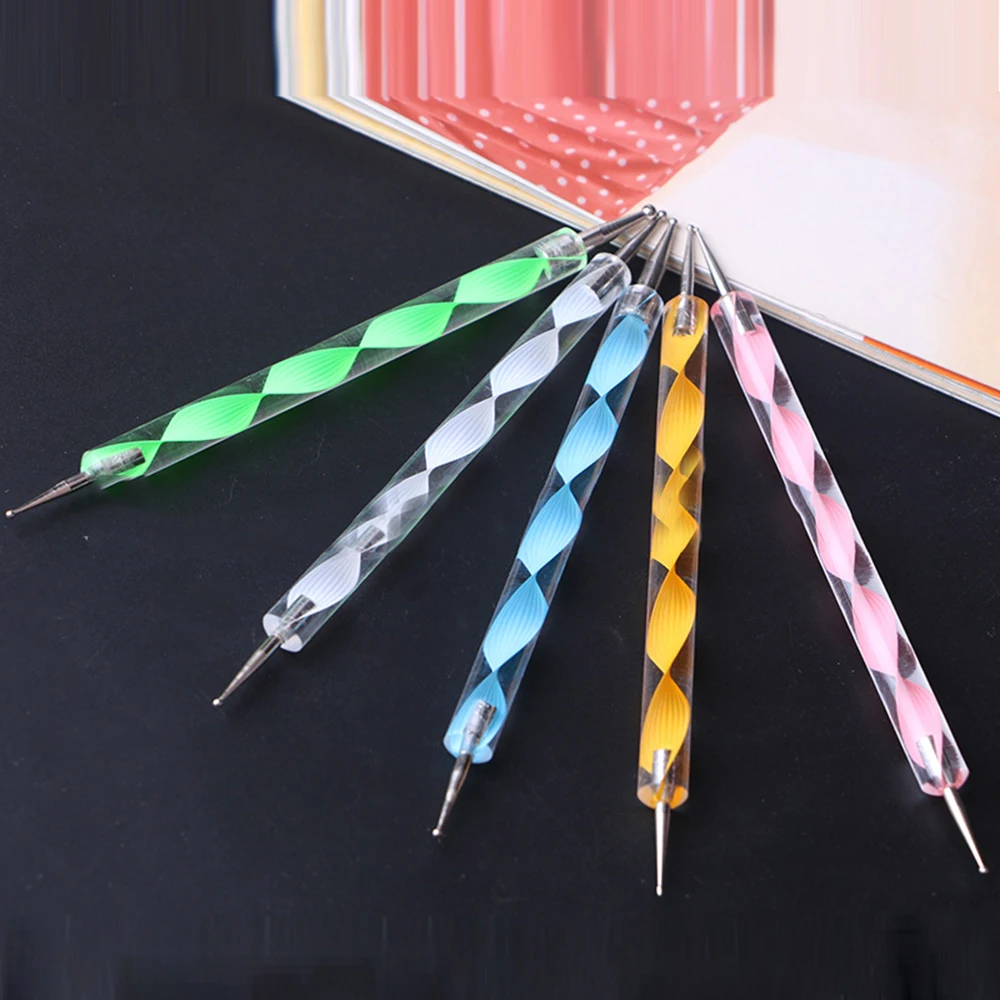 Nail Dotting Pen 5 Pcs Point Flower DIY Art Tool 3D Crystal Brush Set Drill Gel Polish Drawing | Красота и здоровье