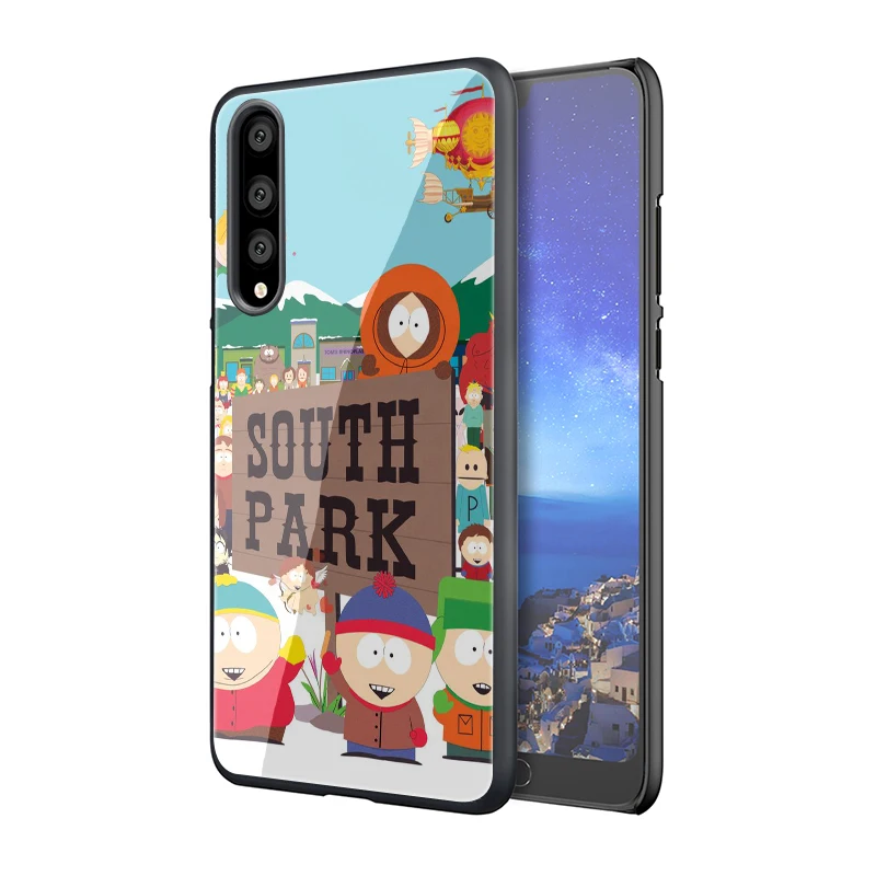 EWAU аниме Southpark чехол из закаленного стекла для телефона для huawei P10 P20 P30 Lite Pro P Smart
