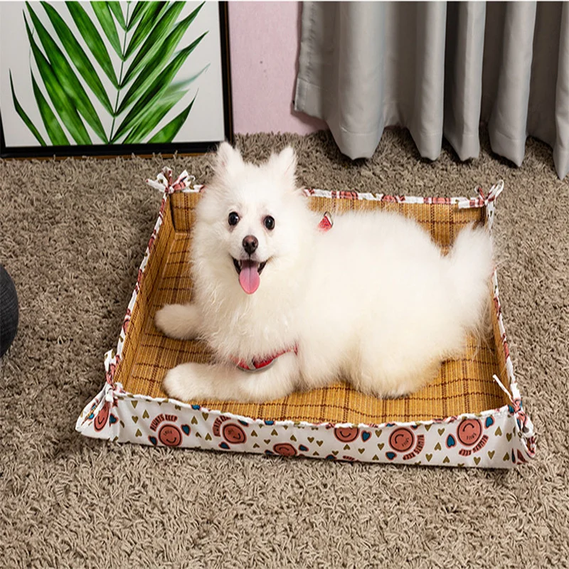 

Складной охлаждающий плетеный коврик из ротанга для домашних питомцев, летний коврик для сна для собак, собачьих котят, коврик для лета
