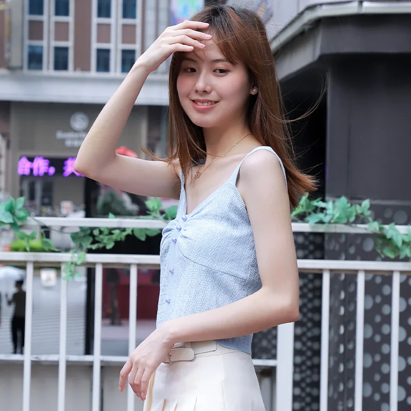

2021 Summer Short Sleeveless Top Women Wearing Pure Desire Straps Outer Wearing Loose Knit Vest TB3301