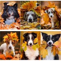 5d diy diamond painting animal cross stitch autumn leaves dog diamond embroidery full square round drill home decor manual gift