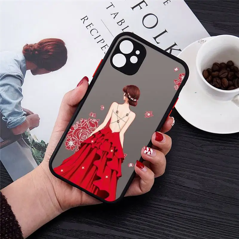 

Fashion red dress girl marry couple Phone Case black matte transparent For iPhone 7 8 x xs xr 11 12 pro plus mini max Clear