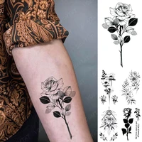 black rose waterproof temporary tattoo sticker children small size flower arm cheap tatoo women flash semi permanent tatto