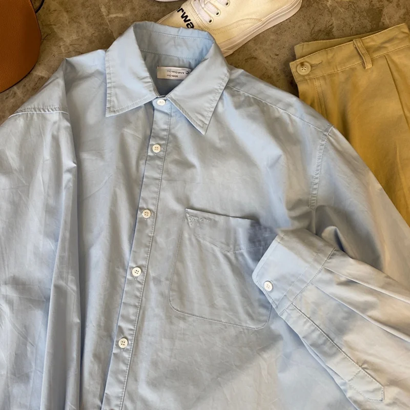 

Тонкая рубашка с длинным рукавом для ранней осени, Женский шикарный Свободный Топ в Корейском стиле Харадзюку, модный топ оверсайз