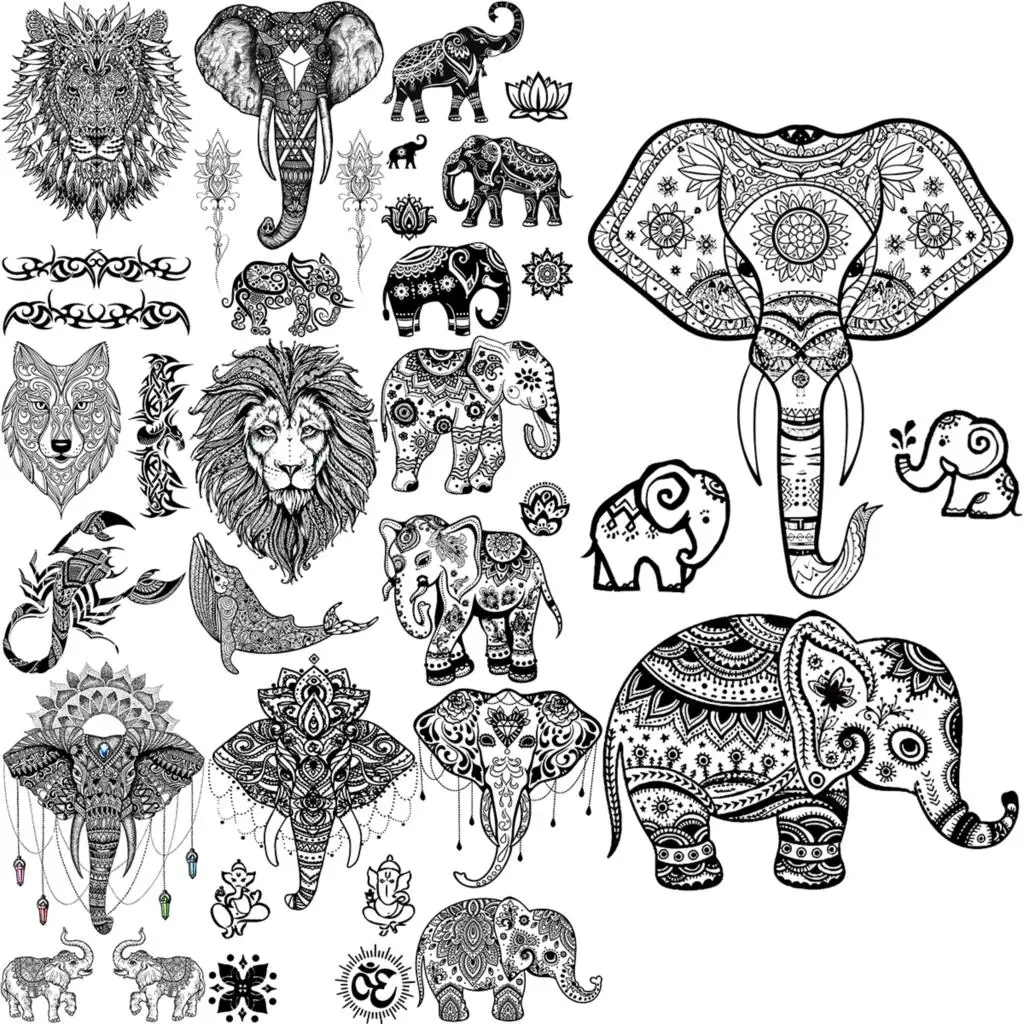 Временные татуировки хной в виде черного слона