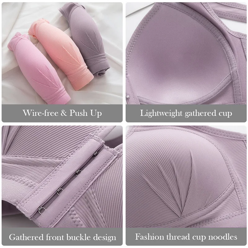 

2021 Plus Size Sexy Push Up Bra Front Closure Solid Color Brassiere Wireless Bralette Breast Seamless Bras For Women Underwear