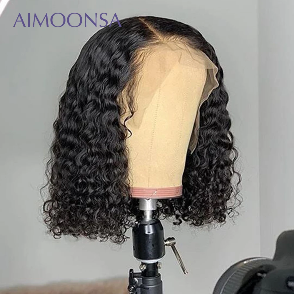 

Curly Bob Wig Transparent Lace Wigs 150 Density Human Hair Wigs 360 Invisible Knots Pre Plucked Hairline Remy Aimoonsa