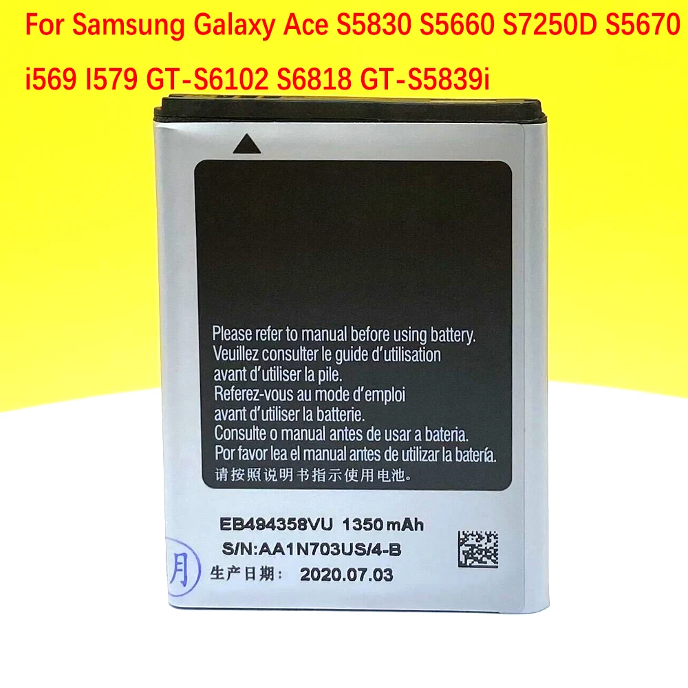 Новый аккумулятор EB494358VU для Galaxy Ace S5830 S5660 S7250D S5670 i569 I579 GT-S6102 S6818 | Мобильные