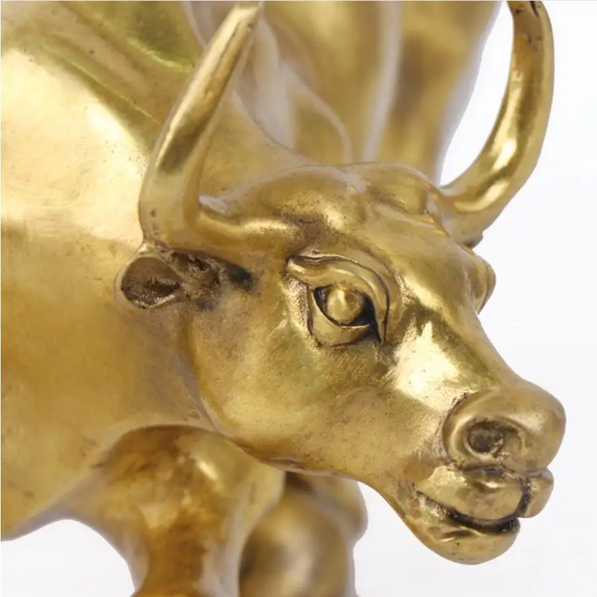 

5 Sizes Golden Wall Street Bull OX Figurine Sculpture Charging Stock Market Bull Statue Home Office Decoration Gift