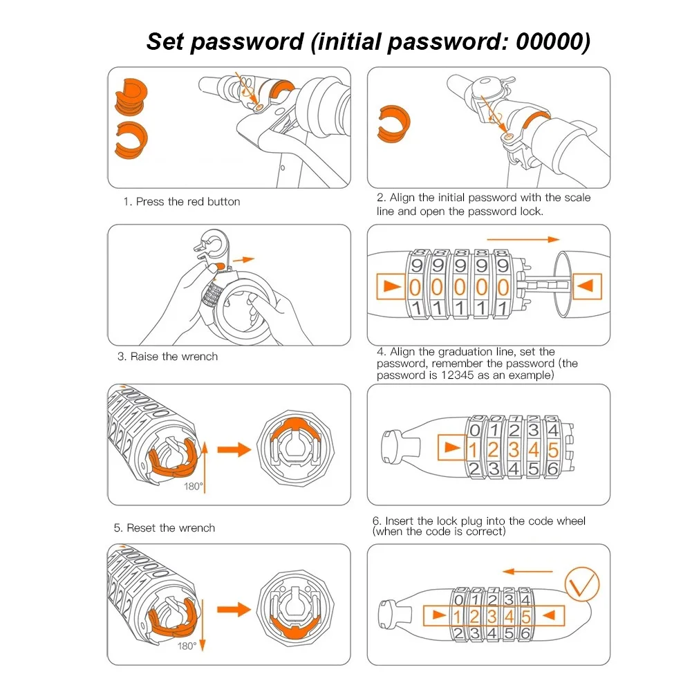 

1.5M Bike Password Lock 5 Digit Code Combination Anti-Theft Bicycle Lock Steel Cable Security Safety Lock Cycling Accessories