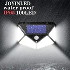 100 светодиодный светильник на солнечной батарее, уличный, 3 режима, датчик движения, настенный светильник с питанием от солнца, водонепроницаемый, для дома, патио, улицы, дворовый садовый декор