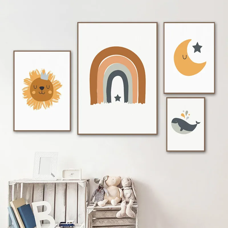 Мультяшные анимации солнце звезды Плакаты и принты Луна Радуга Картина на холсте