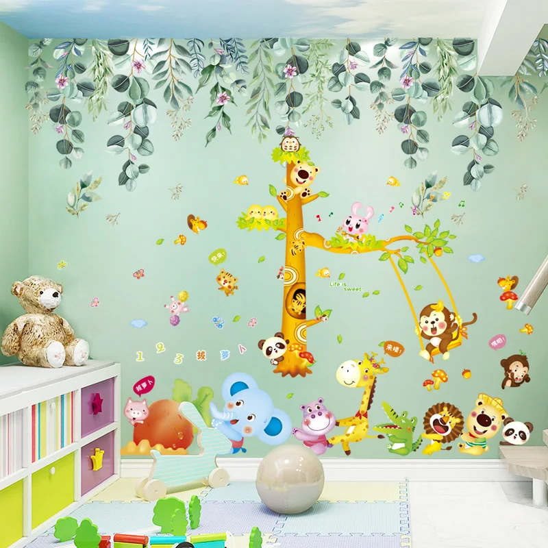 

[SHIJUEHEZI] Plant Leaves Wall Stickers Decor DIY Tree Animals Wall Decals for Living Room Kids Bedroom Kitchen House Decoration