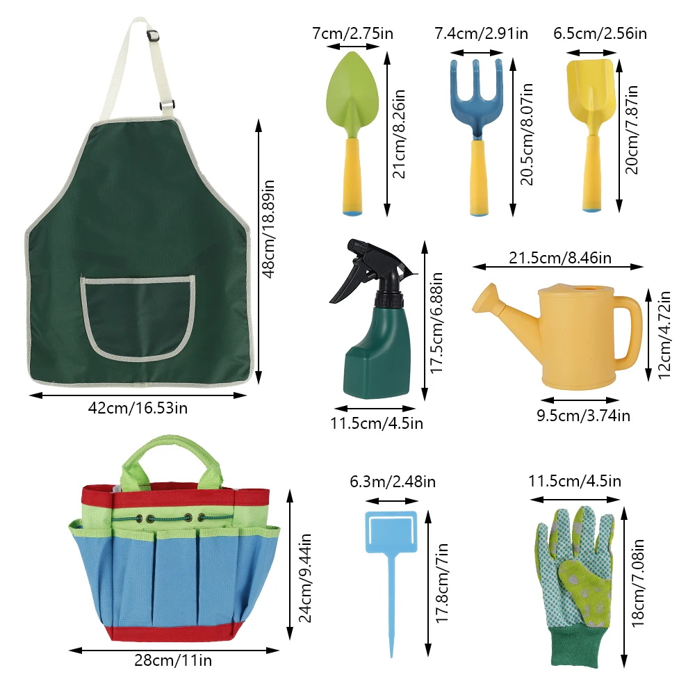 

14pcs Kids Garden Tool Set Includes Sturdy Tote Bag Watering Can Gloves Shovels Rake Apron Trowel Rake Tools Toys for Children