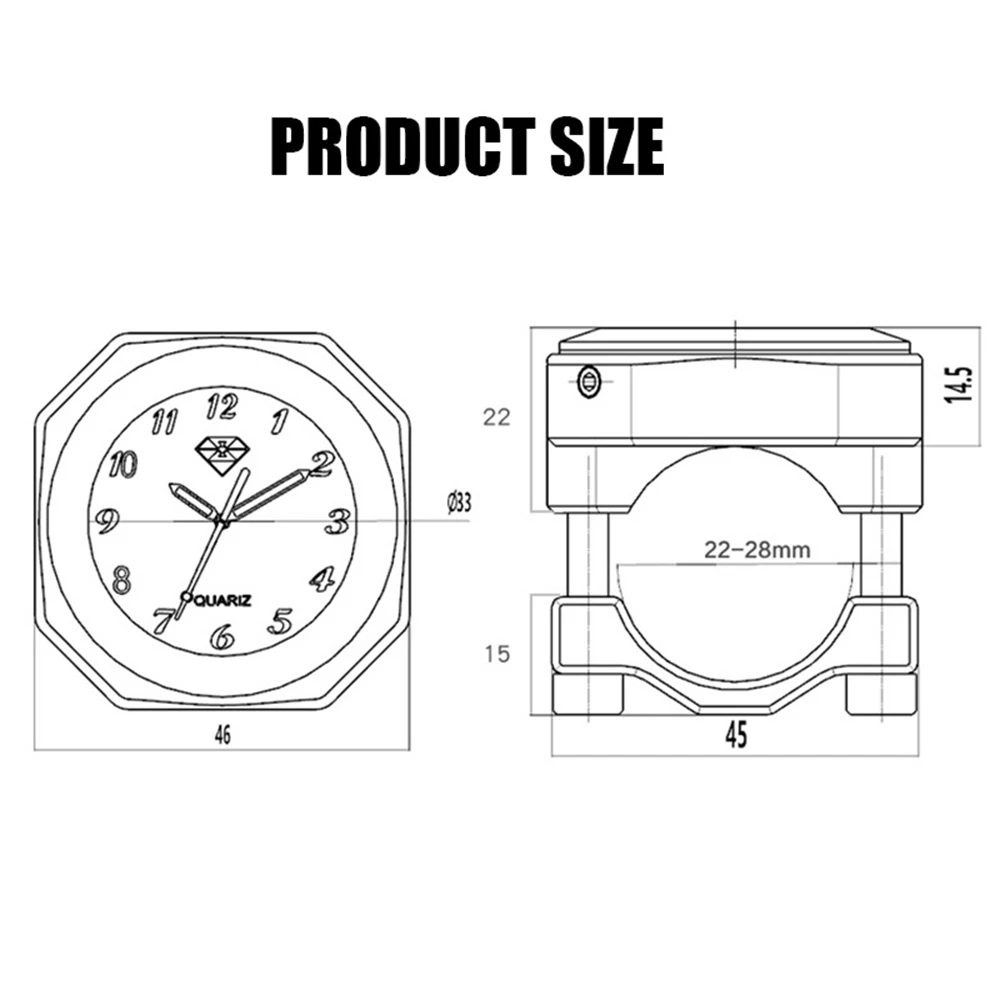 

Motorcycle Quartz Clock Waterproof Bike Handlebar Mount Thermometer Watch Aluminum Clock Auto Replacement Parts for Dirt Bike