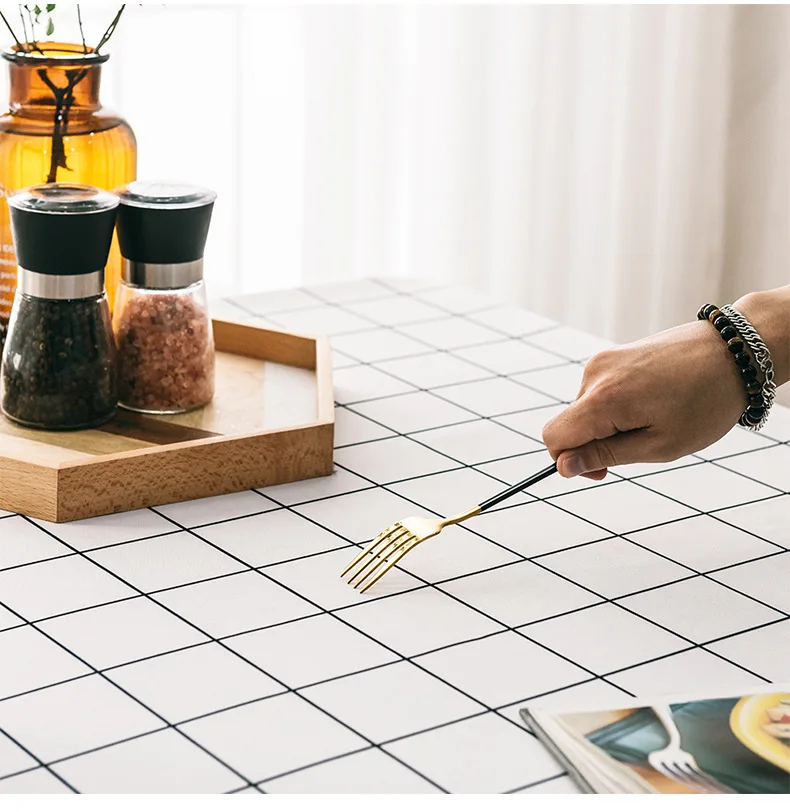 Скатерть из хлопка и льна водостойкая круглая прямоугольная в клетку для отеля